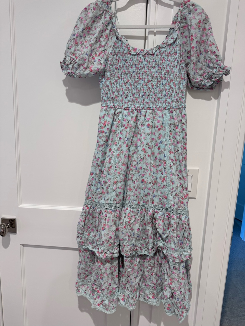 LoveShackFancy for Target Floral Puff-Sleeve Smocked Maxi Dress. Size small